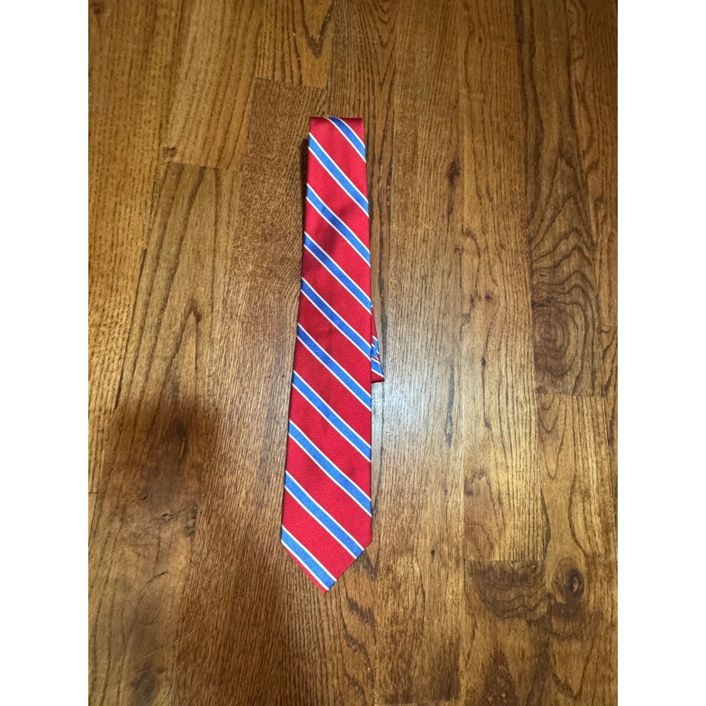 Brooks Brothers Mens Red Light Blue White Striped Silk Rep Necktie Made in USA